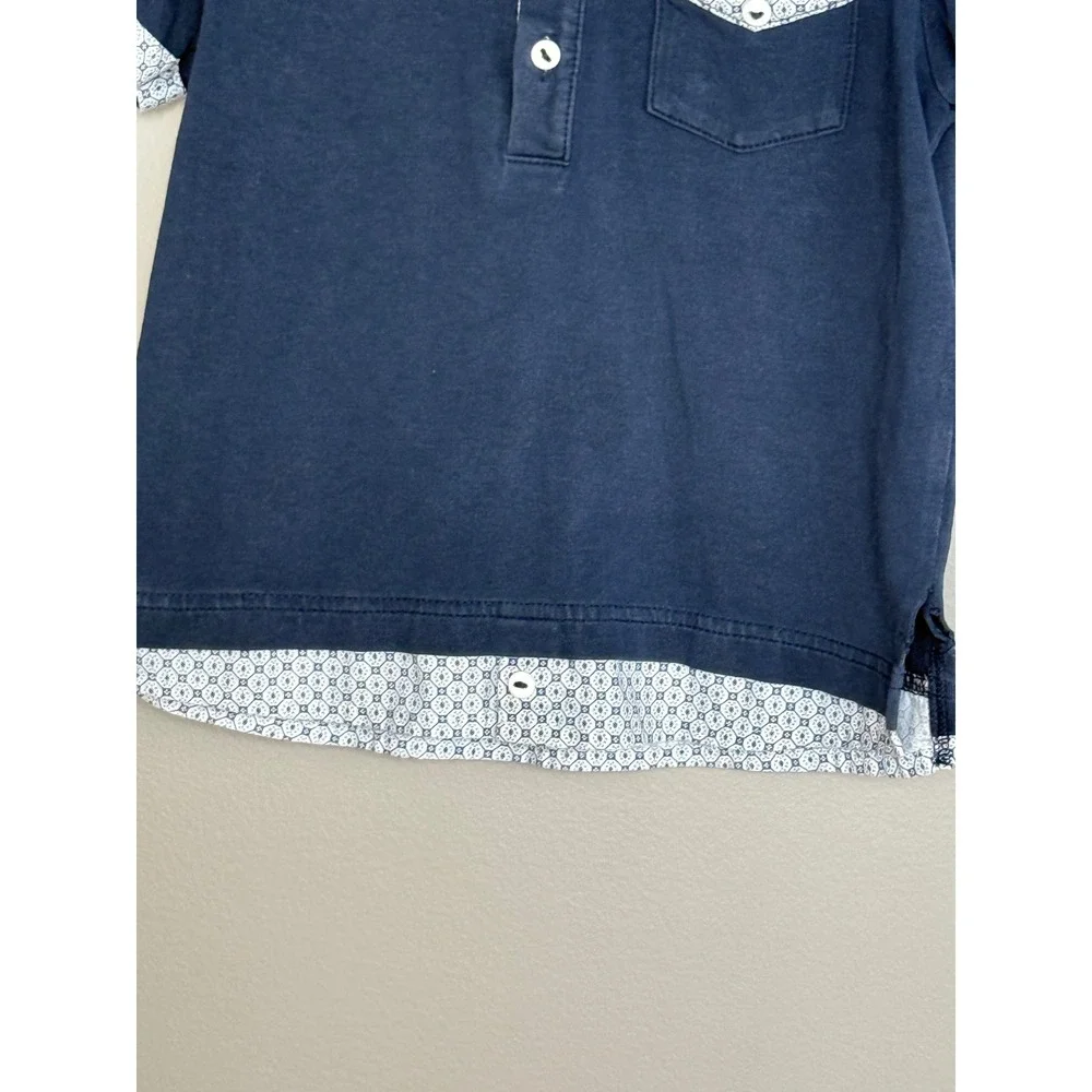 Sarah‎ Louise Girl's Polo Shirt Size 2Y Navy Blue Cotton Blend Geometric Trim